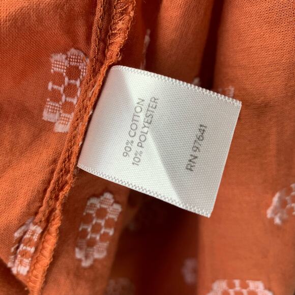 J. Jill Peasant Top Rust Orange Patterned V Neck Peasant Blouse button India MP - Picture 14 of 16